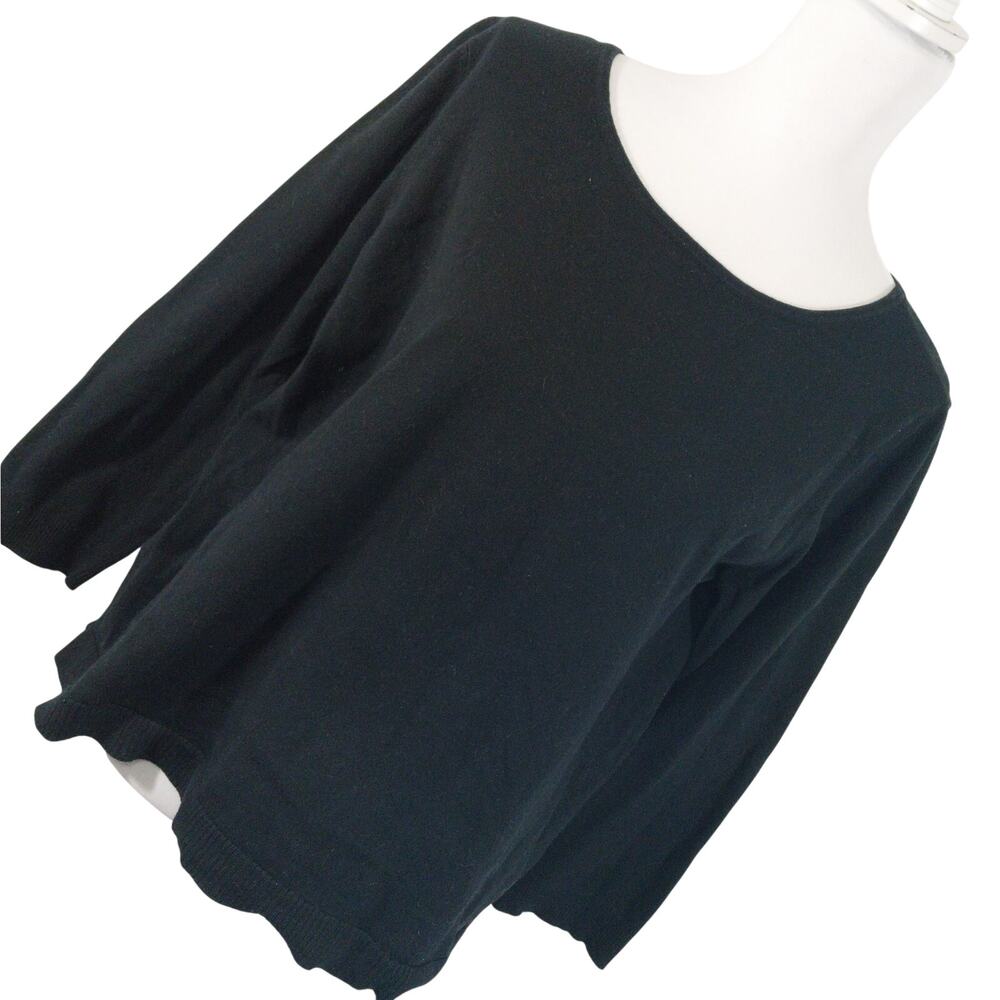 PAPPAGALLO! SIMPLE & ELEGANT BLACK FINE KNIT SCOOP NECK SWEATER! SZ L